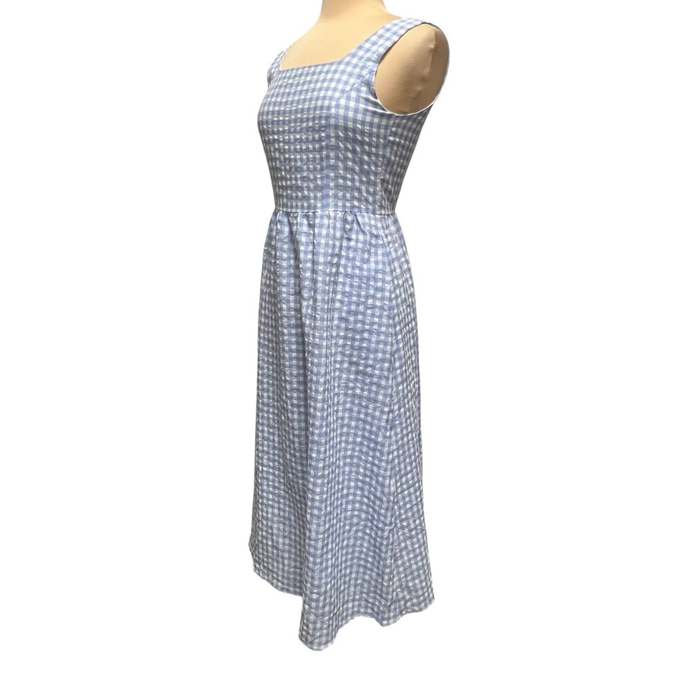PrettyGarden Blue White Gingham Maxi Dress Smocked Back Sleeveless Size S NWT - Picture 8 of 12